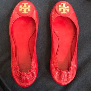 Tory Burch red patent leather reva flat size 9